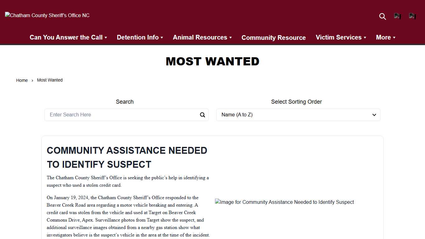 Most Wanted Chatham County Sheriff’s Office NC